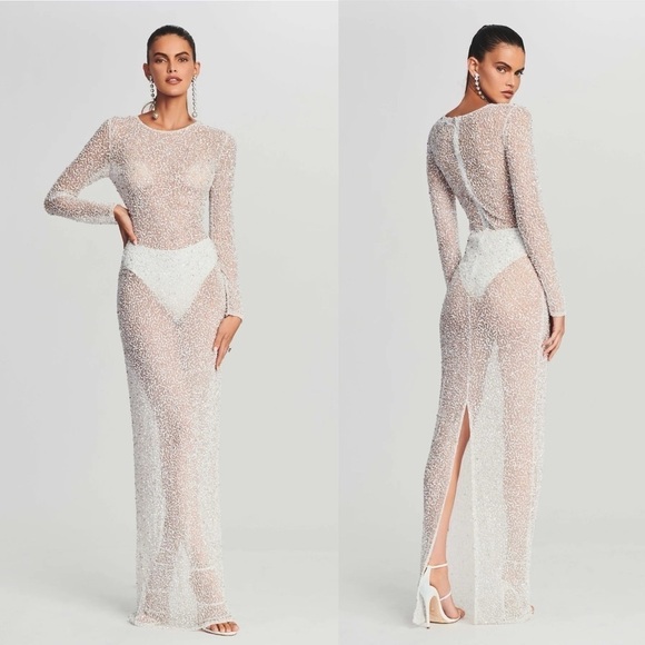 Retrofete Heidi Handmade Sequin Sheer Maxi Dress White NEW with tags - Picture 1 of 11